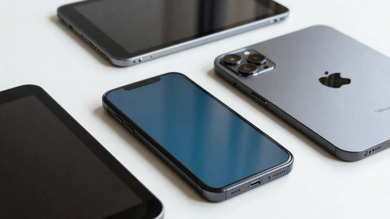 Smartphone et tablette reconditionnés posés côte à côte sur une t