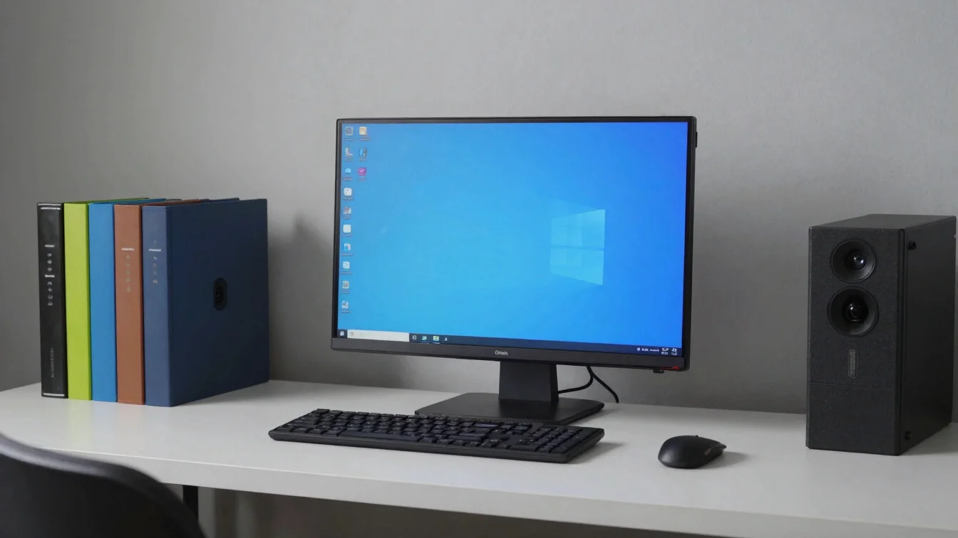 Ordinateur portable configuré sur un bureau sobre dans un espace